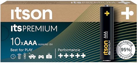 ITSON, AAA Premium batterie alcaline, confezione da 10, consigliate per fotocamere, controller di gioco, LR3IPR/8CP