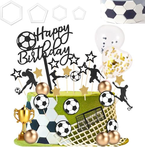 Camptrip 39 Stück Tortendeko Fussball, Tortenaufleger Fussball, Fussball Deko Geburtstag Kinder, Happy Birthday Cake Topper, Fußball Kuchen Deko für Kinder Junge Mädchen Fußball Sport Party Deko