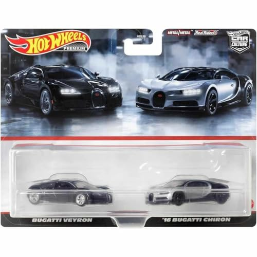 Hot Wheels HKF52 Premium 2-Pack Bugatti Veyron / '16 Bugatti Chiron [Mini Auto] [Für Kinder ab 3 Jahren & älter]