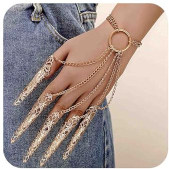 Yienate Packung Mit 1 Gotischen Alten Königin Armband Hexe Fingernägel Spitze Klaue Armband Gold Boho Bauchtanz Kostüm Handkette Sklave Kreis Armband Indischen Zigeuner Armband Schmuck Für Frauen