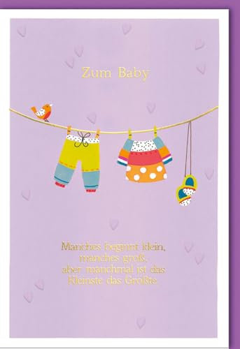 Verlag Dominique Glückwunschkarte zur Geburt Baby Zum Baby, Wäscheleine - mit Umschlag