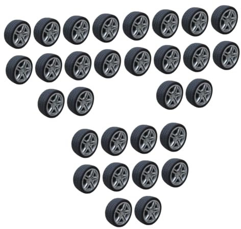 SAFIGLE 30stücke Gummi Räder Für Spielzeugautos Modell Zubehör Handgefertigte Miniaturreifen Für Junge Mädchen Bastelprojekte Schwarz