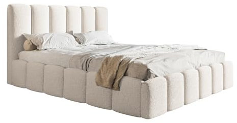 Emporius Double Palermo 180x200 - Lit Rembourré avec Rangement et Sommier à Lattes - Adulte en Tissu Bouclé Crème (Anthology 1)