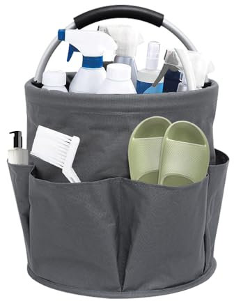 XEERUN Carrito de limpieza, organizador de productos de limpieza, carrito de limpieza, bolsa de limpieza portátil, bolsa de limpieza plegable, con asa y 6 bolsillos, para interior, jardín, azul marino