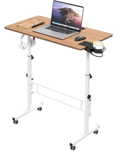 Hadulcet Portable Standing Desk, Rolling Desk Adjustable Height, Mobile Laptop Desk, Small Stand Up Table with Wheels, Walking Table for Treadmill Walking Pad, Tall Computer Stand, Oak