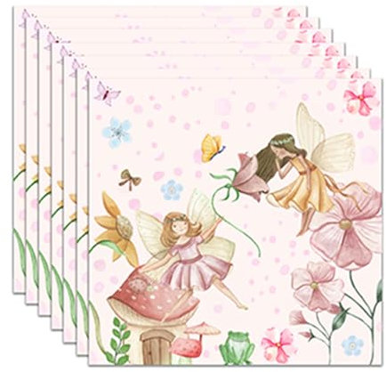 DazzJoy Servietten Schmetterling Feen Geburtstag Deko 33x33cm, 20 Stück Fee Papierservietten, Feen und Elfen Servietten Geburtstag Mädchen,Servietten Rosa für Frühling,Karneval,Ostern Kindergeburtstag