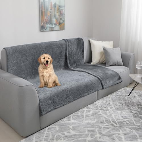 TAIKURA wasserdichte Hundedecke, Waschbare Hundedecke flauschig aus weiches Lambswool/Flanell, Beidseitig Hundedecke Katzendecke Sofaschutz für kleine, mittlere und große Hunde(Grau, 127x153 cm)