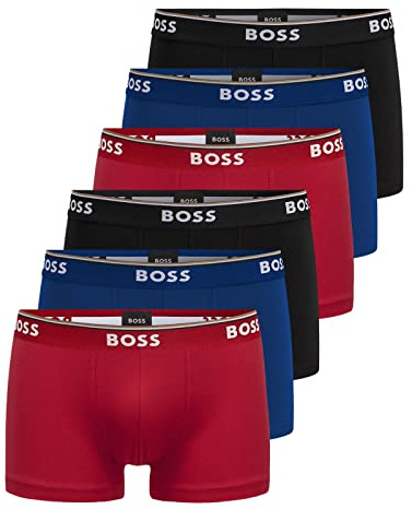 BOSS Herren Power Boxer Trunks Unterhosen Cotton Stretch 6er Pack, Farbe:Mehrfarbig, Wäschegröße:S, Artikel:-962 Black/Blue/red