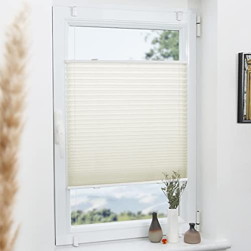Grandekor Plissee Klemmfix ohne Bohren Beige 45x90cm(BxH) Plissees lichtdurchlässig Blickdicht Jalousien ohne Bohren Fensterrollo Klemmrollos Sonnenschutz Sichtschutz Faltrollo Rollos für Fenster