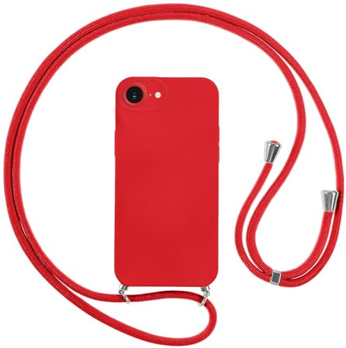 Vauki handyband Hülle für iPhone 16E/iPhone SE 4 2025 mit Band, HandyHülle mit Kordel, Weich Silikon TPU Stoßfest Bumper mit Kette zum Umhängen für iPhone 16E/iPhone SE 4, Lanyard - Rot