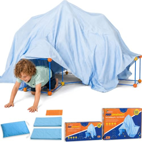 Tiny Thinkers Fort Bausatz Kinder Konstruktionsspielzeug 191 Teile XL | Bausatz Kinder mit 191 Teilen, 124 Stäben, 67 Steckbällen, 2 Decken, 12 Clips, Tasche & E-Book für kreative Bauideen