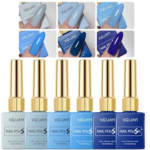 Blue Gel Nail Polish Set,6 Colors Sky Blue Navy Blue Dark Blue Light Blue Gel Polish Kit for Salon Manicure and Nail Art DIY, Off UV Light Cure Polish KitHome for Women Girl(6PCS)