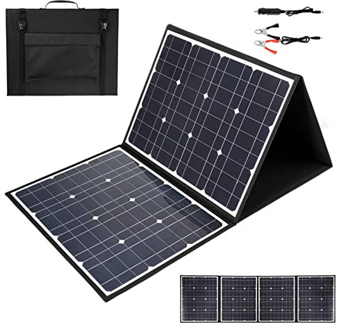 HTDRE Panneau Solaire Pliable 150 W pour Centrale électrique et appareils USB, Panneau Solaire monocristallin Portable avec béquille réglable pour Camping Car, Camping Car, Smartphones et tablettes