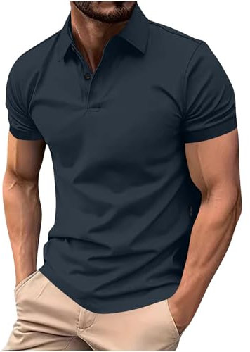 KOG Poloshirt Herren Golf Polo Shirt Kurzarm Oberteile Einfarbige Shirts Gym Baumwolle Sportshirt Männer Tshirts Fashion Bekleidung Jungen Vintage Unterhemd Dunkelgrau M