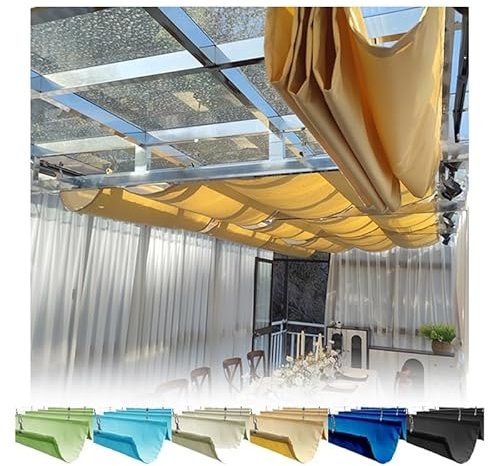 XLIHAWY Einziehbares Wellen-Sonnensegel, Sonnenschutz Wasserdicht Outdoor Dachüberdachung, Wintergarten Veranda Garten Überdachung Pergola Wellenmarkise