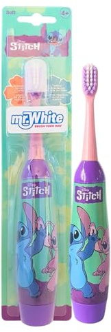 Disney Stitch Kids Battery Powered Electric Toothbrush with Soft Bristles, Enhanced Vibration, Protection Cap & Battery Included for Children Aged 4-14 Years Old, BPA-Free & Non-Toxic Toothbrush