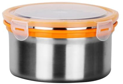 Pilipane Stainless Steel Food Storage Container Round Airtight Lockable Multifunctional Lunch Box for Refrigerator Camping Office School 1000mL 304 Stainless Steel