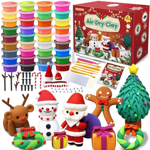 Air Dry Clay Christmas Kit, 36 Colors DIY Modelling Clay Craft Set with Accessories, Christmas Stocking Stuffers for Kids, Xmas Gift for Girls Boys