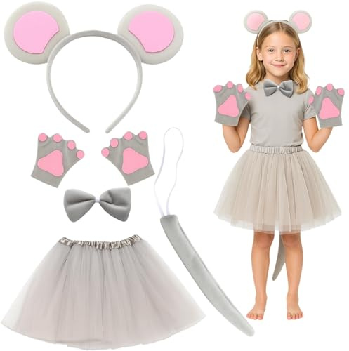 Ratatouille-Stirnband mit Mausohren und Schwanz, Micky-Maus-Kostüm-Zubehör für Kinder, Maus-Ohren für Halloween-Partys, Geburtstagsverkleidungen, Tier-Themen-Events, 5-teilig