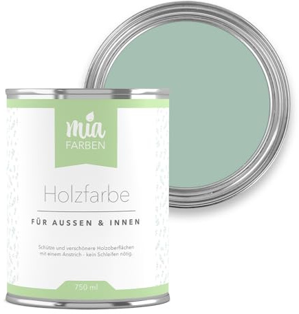 miafarben Holzfarbe ohne Schleifen matt 750ml (Mias Minze) | Wetterfeste Holzfarbe für außen und innen, hochdeckend und wasserbasiert, für Möbel, Türen, Zäune und Gartenhaus