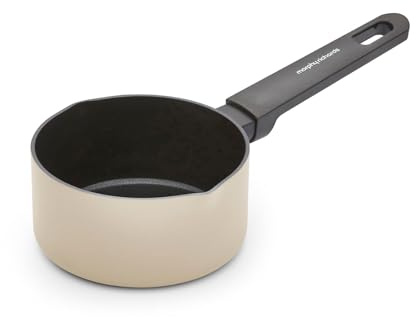 Morphy Richards Recycled Aluminium Milk Pan, 14cm, Non Stick Coating, Soft Touch Handles, Suitable for All Hobs, Cream, 853754
