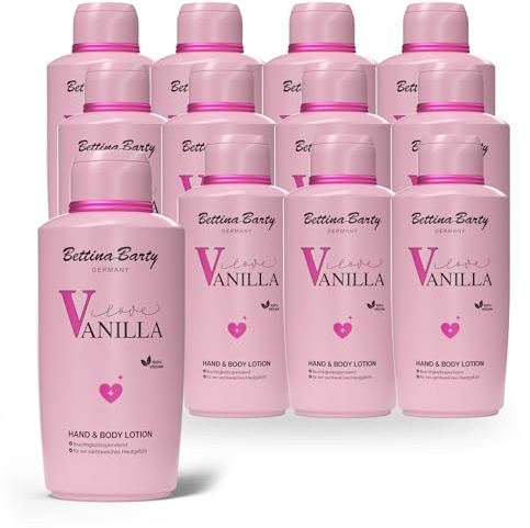 Bettina Barty Love Vanilla Hand & Body Lotion 12 x 500 ml – Feuchtigkeitspflege mit süß-warmem Vanilleduft für Haut & Hände – Mit schnell einziehender Formel