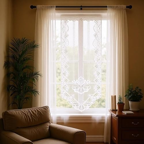 Comforight n Net Door Curtain Panel - Lace Door Curtains - French Vintage Drapes Blind Embroidered Sheer Curtain for Glass Door Patio Front Door, White, 24 X 72Inchs