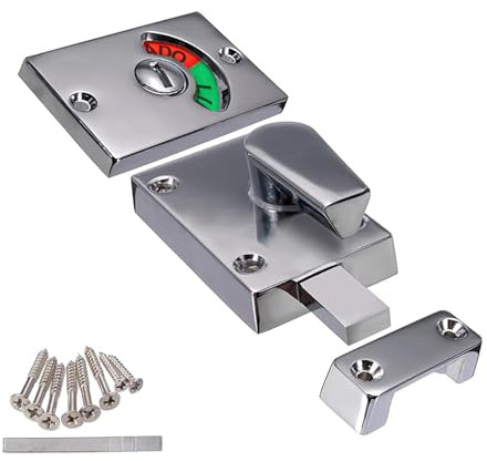 Door Lock Indicator, Toilet Bathroom Lock with Vacant Occupancy Indicator, Zinc Alloy Latch Indicating Lock, Public Restroom Toilet Privacy Partition Door Lock Latch (Silver)