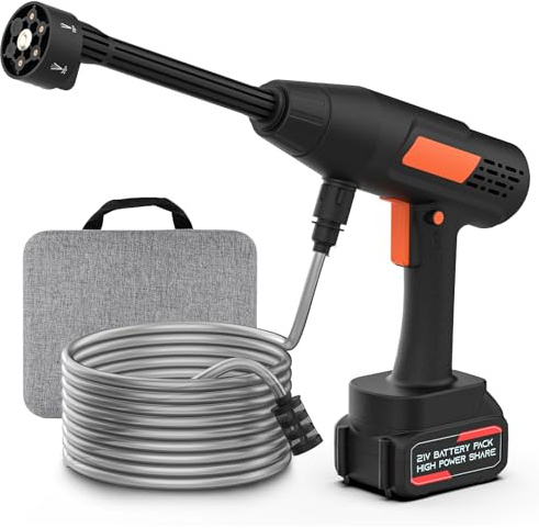 Ablemark Nettoyeur Haute Pression sans Fil 76 Bar, Nettoyeur sur Batterie 21V 3,0Ah, Buse 6 en 1, Pulvérisateur De Mousse, Tuyau 5 M, Portable pour Voiture, Cour, Jardin, Balcon Et Vélo