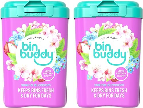Bin Buddy Bin Freshener Deodoriser Powder (Spring Blossom) Pack of 2 x 450g | Leaves Your Bin Fresh - Suitable for Indoor, Kitchen, Bathroom, Compost, Food Waste and Outdoor Wheelie Bins