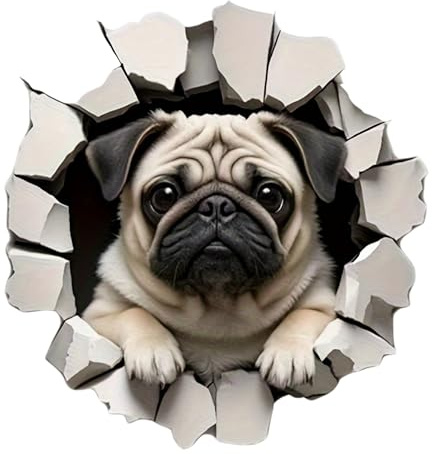 Mops Hund Auto Aufkleber 14cm - Wasserdichte Vinyl Decals, Glänzende Stoßstange Aufkleber, Kratzfest, für Autos, SUV, Motorräder, Laptops, Kühlschränke, Wände, Türen, Helme 2 Stück