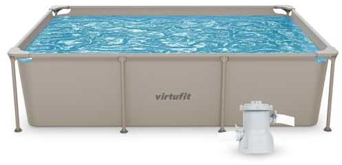 VirtuFit Piscina rettangolare 260 x 180 x 66 cm, beige – salvaspazio – telaio stabile – pompa filtro inclusa