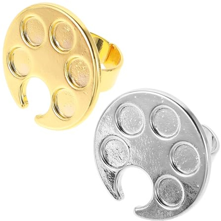 DOITOOL Nail Art Tools 2pcs Metal Stylish Ring Set for Mixing Pigments and Gel Polish in Professional Nail Salons
