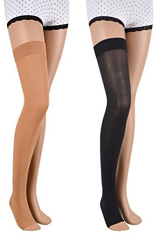23-32 mmHg (Klasse 2) ASSISTICA® Medizinische Kompressionsstrümpfe mit offener Spitze, Damen / Herren Stützstrümpfe ohne Zeh, AG Ersatzstrümpfe mit Silikonband (170-182 cm/Medium, Beige)