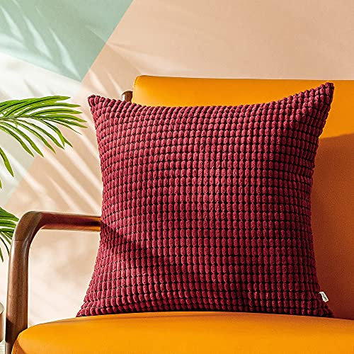 CaliTime Kissenbezüge Kissenhülle Kissenbezug Komfortabler supersofter Cord-Mais beidseitig Wurfkissenbezug 55cm x 55cm Burgund
