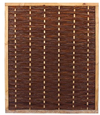 Mur en osier « Mia » de 140 x 120 cm, de qualité supérieure, en saule bouilli, bois teinté – Brise-vue – Clôture en osier avec cadre