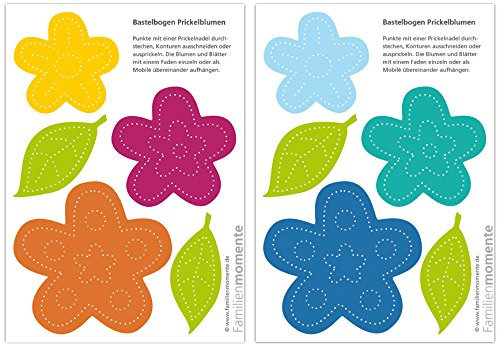 Familienmomente 10 Bastelbogen zum Prickeln Blumen (5X Orange/5x Blau) DIN A5
