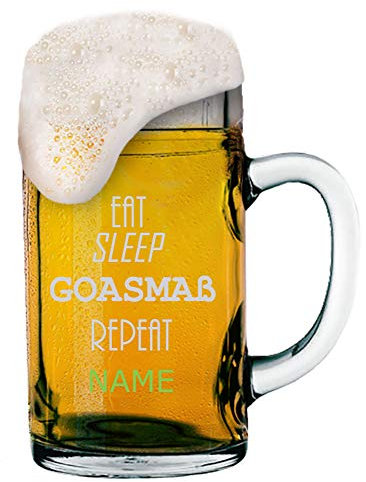 Goaßmaß Bierkrug 1 Liter mit Gravur von Logo + Namen Ihrer Wahl | individuell-gestalteter Goaßmaßkrug - MeinGlas (Motiv 01)
