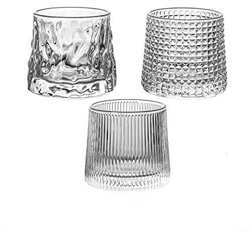 Crystal Whisky Gläser 5 OZ 3er Set, Drehbare Old Fashioned Gläser, Tumbler Rocks Barglas zum Trinken von Bourbon, Scotch, Cocktails, Cognac