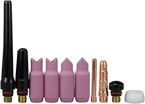 RIVERWELD WIG-Aluminiumoxid-Düse Keramikbecher Außenseite & Innenseite 90º 10N50 6,5mm Spannkörper 10N23 10N31 1,6mm Rückkappe 57Y02 Becherdichtung 18CG SR WP 17 18 26 TIG-Schweißbrenner 10 Stü