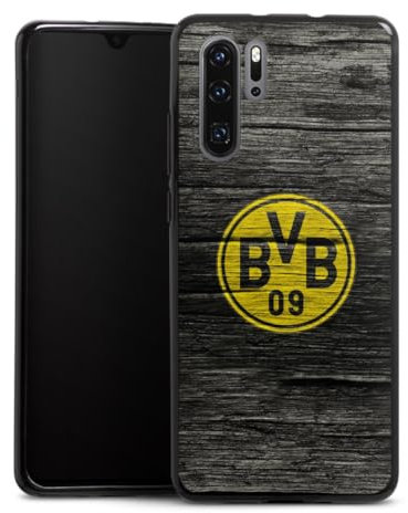 Silikon Hülle kompatibel mit Huawei P30 Pro Case schwarz Handyhülle Borussia Dortmund BVB Holzoptik