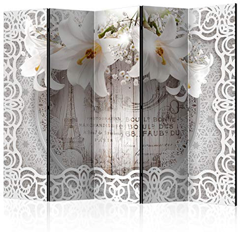 decomonkey Paravent Raumteiler Innen Blumen Lilie 225x172 cm 5 Teilig Einseitig Room Divider Wall Raumteiler Stehend Trennwand Sichtschutz Spanische Wand Sichtschutzwand Wohnzimmer Holz Vintage