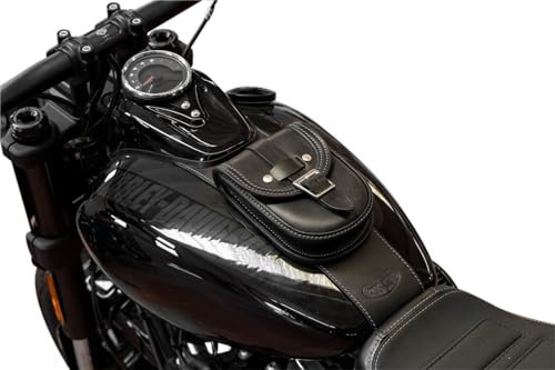 Endscuoio Tankrucksack aus Leder kompatibel mit Harley-Davidson Softail Fat Bob 2018-2024, hergestellt in Italien (Graue Nähte)