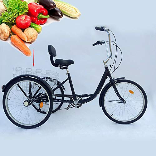 Dreirad für Erwachsene 24 6 Gang 3 Rad Fahrrad Damen Senioren Erwachsenendreirad Fahrräder Adult Tricycle mit Korb, Ausflug Sport Einkaufen Shopping (Schwarz)
