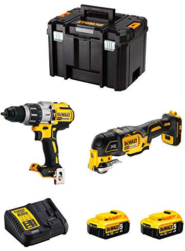 DeWALT Kit DWK219 (Perceuse à Percussion DCD996 + Outil Multifonction DCS355 + 2 Batteries de 5,0 Ah + Chargeur + TSTAK VI)