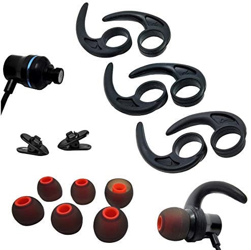 Earbuds Kits 3 Pairs (Medium) Wing Tips Silicone Earbud Stabilizer Rubber Ear Fins Earhooks,3 Pairs (LMS) Replacement Earbuds Tips,2 Pcs Cord Clips Compatible with Jaybird x4 X3 x2 x Sport Headphone