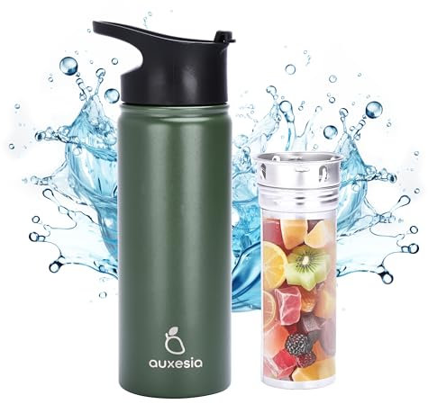 Mango Gourde avec infuseur à fruits, acier, idéale pour les activités de plein air, garde les liquides au frais, anti-fuite, joints toriques en silicone robuste, bouteille à thé avec infuseur, 600 ml,