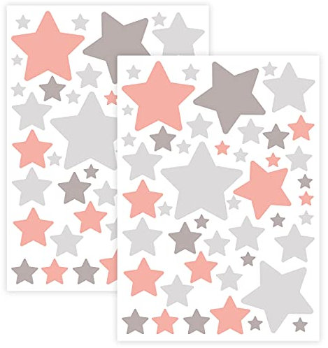 WANDKIND Sternen Set Wandtattoo für Babyzimmer 94 Aufkleber im Set V281 Sticker Himmel Bunte Sternchen Wandaufkleber Kinderzimmer in verschiedenen Farben (Rosa-Grau)