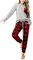 Artfish Damen Loungewear Outfits Pjs Langarm Tops und Buffalo Plaid Joggers Pants Pyjama Set mit Taschen, Hellgrau-rotes Karomuster, XL