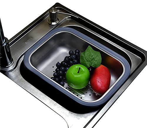 Passoire rectangulaire au-dessus de l'évier - Pour fruits et légumes - Pour égoutter et égoutter les légumes et les fruits - En acier inoxydable (32 x 22 cm)